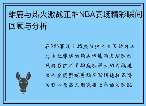 雄鹿与热火激战正酣NBA赛场精彩瞬间回顾与分析